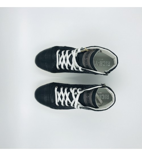 Handmade shoes Black Velvet and Black Coco Leather